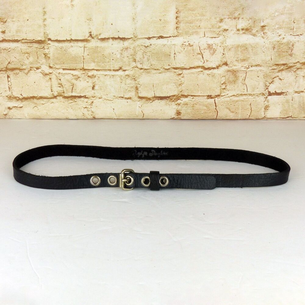 Black Pebbled Genuine Leather Grommet Belt Size 34 Narrow Punk Goth Y2K Rock Emo